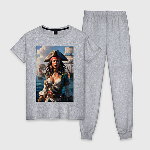 Женская пижама Пиратка на фона флотилии кораблей / Меланж – фото 1