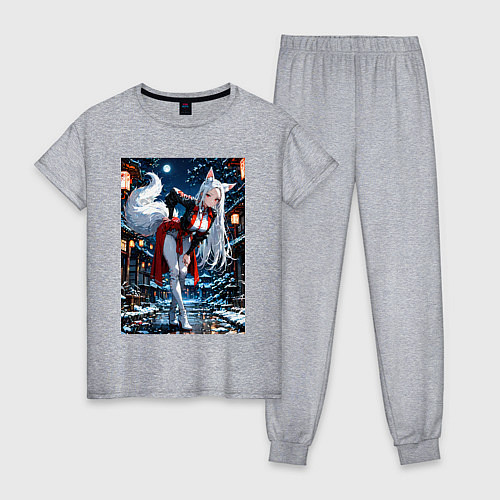 Женская пижама Белоснежная лиса лунной ночью / Меланж – фото 1