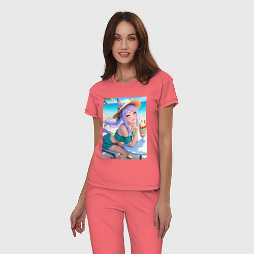 Женская пижама Девушка-пони кушает мороженое / Коралловый – фото 3