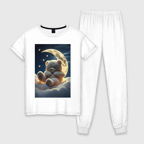 Женская пижама Плюшевый мишка сидит на Луне / Белый – фото 1