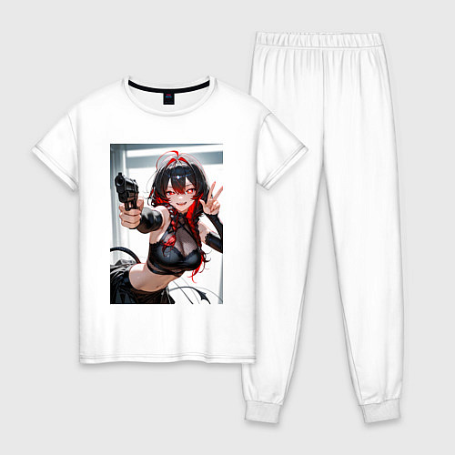 Женская пижама Девушка-демон с пистолетом / Белый – фото 1