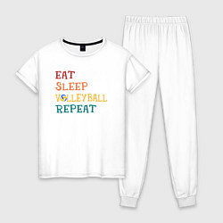 Пижама хлопковая женская Eat sleep volley, цвет: белый