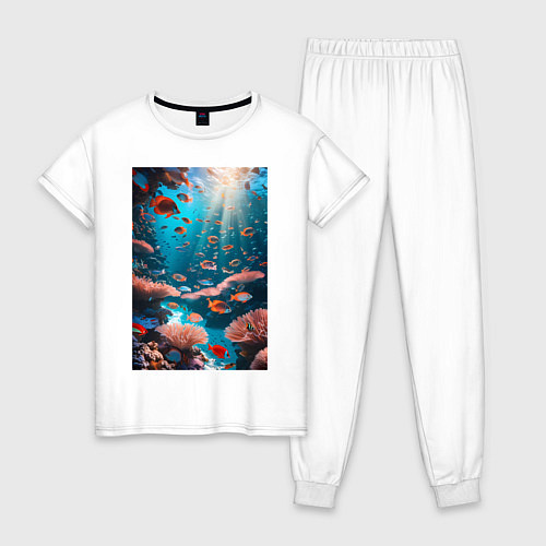 Женская пижама Подводный коралловый риф с рыбками / Белый – фото 1