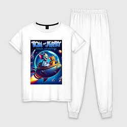 Пижама хлопковая женская Tom and Jerry - space adventure, цвет: белый