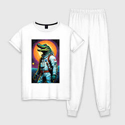 Пижама хлопковая женская Крокодил бравый космонавт - нейроарт, цвет: белый