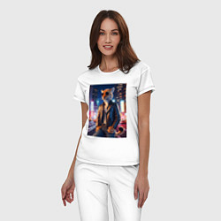 Пижама хлопковая женская Funny leopard - neon city, цвет: белый — фото 2