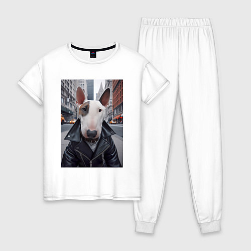 Женская пижама Булли на своём районе - нейроарт / Белый – фото 1