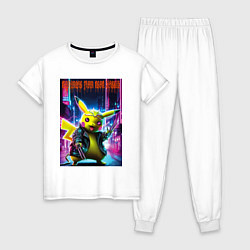 Пижама хлопковая женская A nightmare from neon streets - Pikachu, цвет: белый