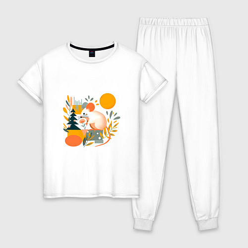 Женская пижама Мышь в лесу абстракция / Белый – фото 1
