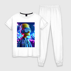 Пижама хлопковая женская Cyber Bart - ai art neon, цвет: белый