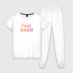 Пижама хлопковая женская Feel Good желто-розовый градиент, цвет: белый
