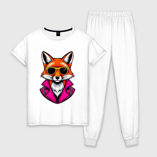 Женская пижама Лиса в очках и розовой куртке / Белый – фото 1