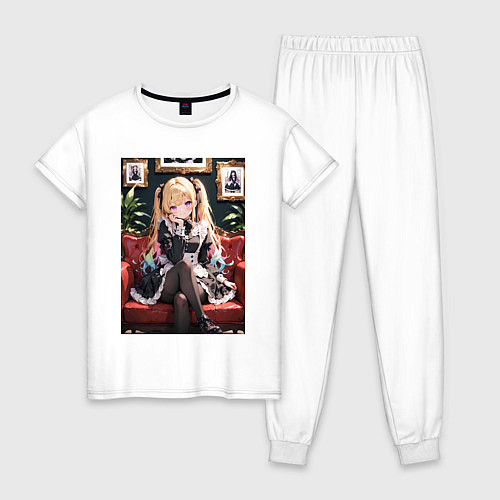 Женская пижама Лоли-горничная сидит в кресле / Белый – фото 1