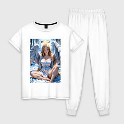 Женская пижама Девушка-ангел на снегу в лесу
