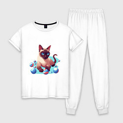Пижама хлопковая женская Синеглазый кот, цвет: белый