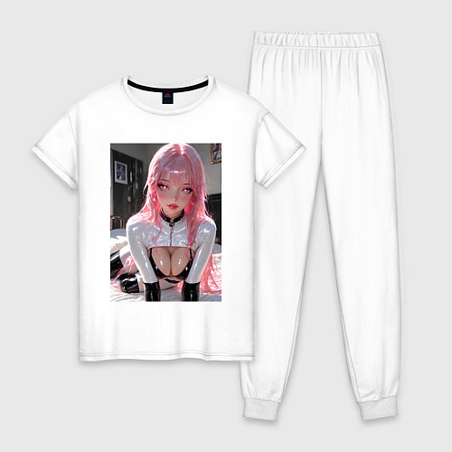 Женская пижама Девушка с розовыми волосами в откровенном наряде / Белый – фото 1
