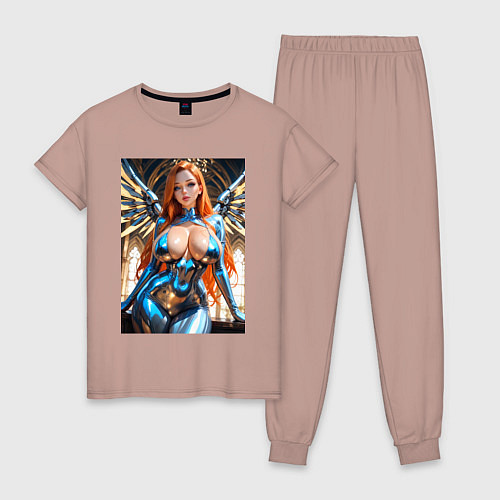 Женская пижама Девушка-ангел с механическими крыльями / Пыльно-розовый – фото 1