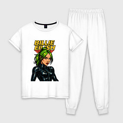 Пижама хлопковая женская Билли Айлиш в стиле комикса, цвет: белый
