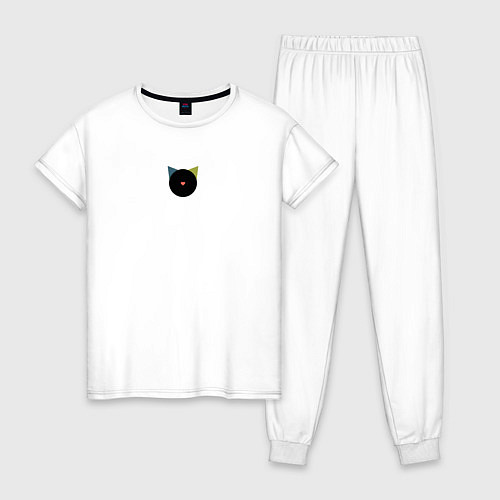 Женская пижама Кот черный с носом сердечком - минимализм / Белый – фото 1