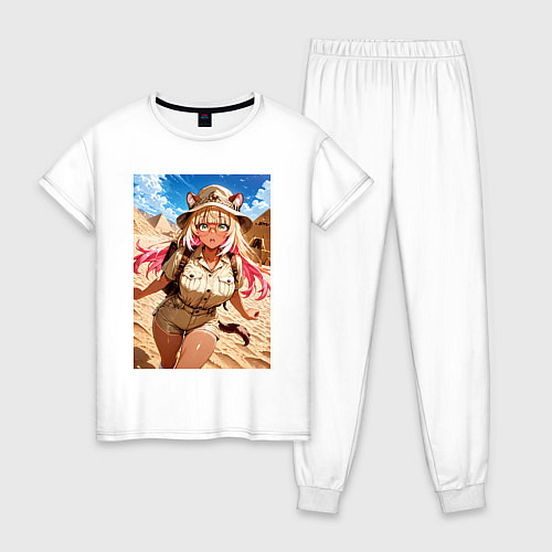 Женская пижама Лиса-археолог исследователь пирамид / Белый – фото 1