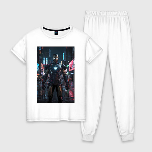 Женская пижама Железный человек посреди ночного города / Белый – фото 1