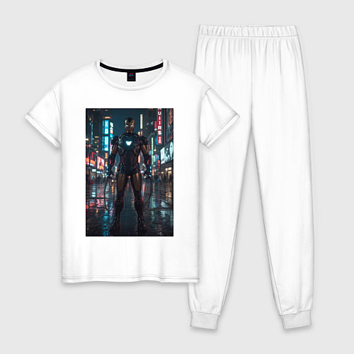 Женская пижама Железный человек посреди ночного города / Белый – фото 1