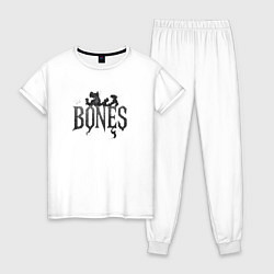 Пижама хлопковая женская Bones лого из дыма, цвет: белый