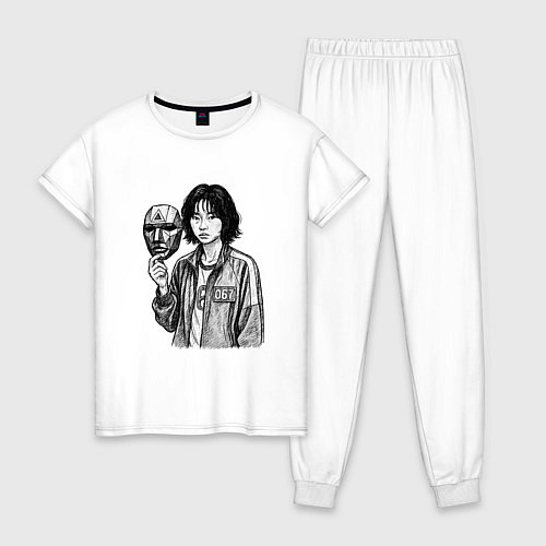 Женская пижама Игра в кальмара 067 с маской / Белый – фото 1