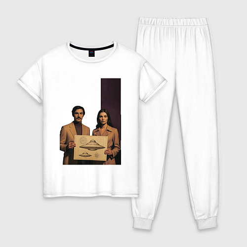 Женская пижама Мужчина и женщина с чертежом НЛО ретро поп-арт 197 / Белый – фото 1