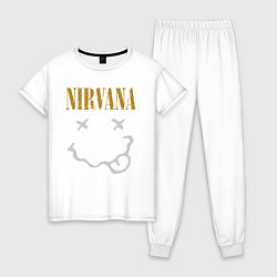Пижама хлопковая женская Нирвана рок музыка, цвет: белый
