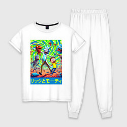 Пижама хлопковая женская Rick and Morty among the monsters - ai art, цвет: белый