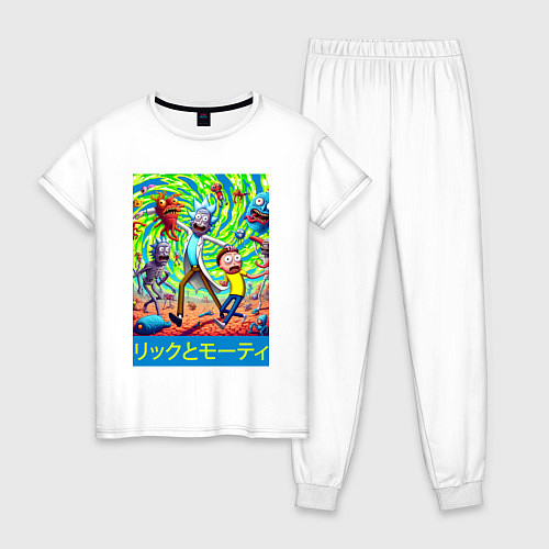 Женская пижама Rick and Morty among the monsters - ai art / Белый – фото 1