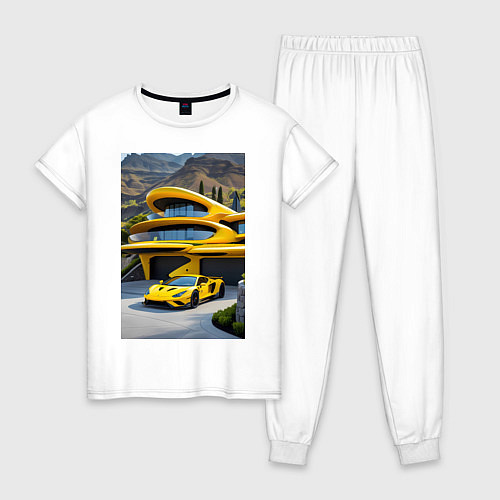 Женская пижама Желтый суперкар у дома / Белый – фото 1