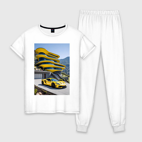 Женская пижама Желтый суперкар у дома / Белый – фото 1