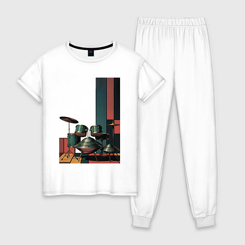 Женская пижама Ретрофутуристическая барабанная установка поп-арт / Белый – фото 1