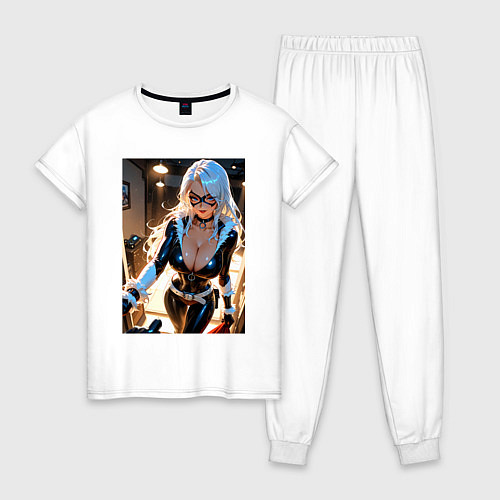 Женская пижама Черная кошка в комнате / Белый – фото 1