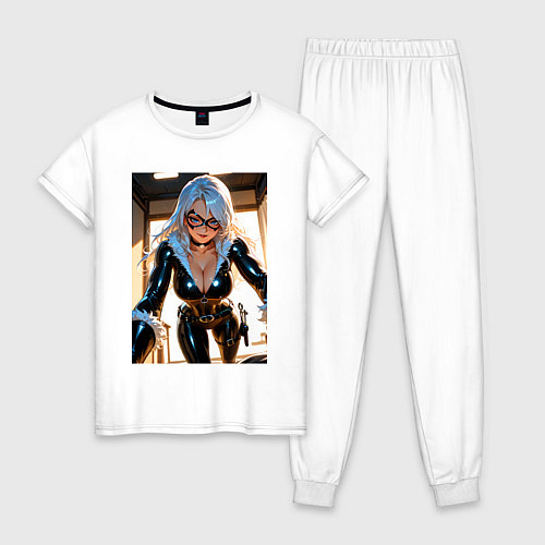 Женская пижама Черная кошка в комнате / Белый – фото 1