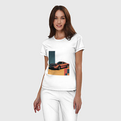 Пижама хлопковая женская Ретрофутуризм спорткар поп-арт 1970-е, цвет: белый — фото 2