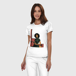 Пижама хлопковая женская Ретрофутуризм девушка с бластером поп-арт 1970-е, цвет: белый — фото 2