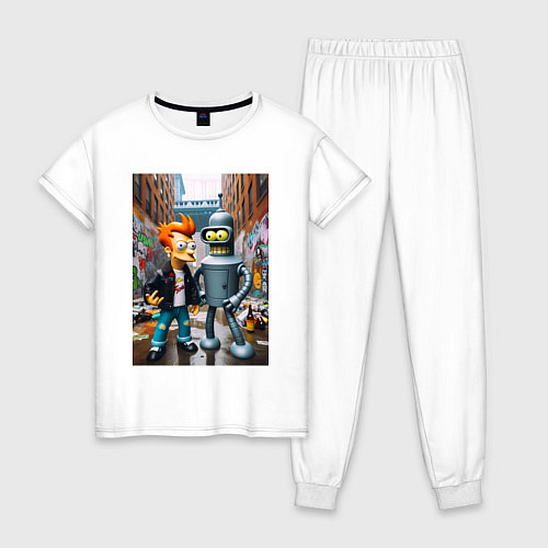 Женская пижама Бендер и Фрай в Бронксе - нейроарт фантазия / Белый – фото 1