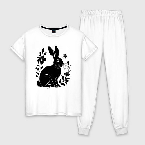 Женская пижама Черный кролик среди роз / Белый – фото 1