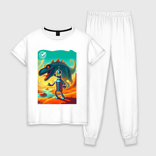 Женская пижама Бендер и тираннозавр на затерянной планете / Белый – фото 1