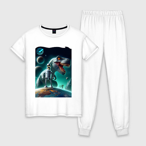 Женская пижама Bender bending robot and tyrannosaurus - planet ex / Белый – фото 1
