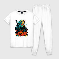 Пижама хлопковая женская Ведьмак граффити, цвет: белый