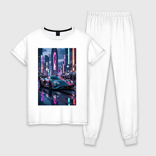 Женская пижама Суперкар на фоне небостребов / Белый – фото 1