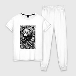 Пижама хлопковая женская Атакующий мишка, цвет: белый