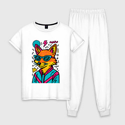 Пижама хлопковая женская Лиса поп арт, цвет: белый