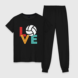 Пижама хлопковая женская Love volley, цвет: черный