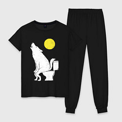 Пижама хлопковая женская Срущий волк, цвет: черный