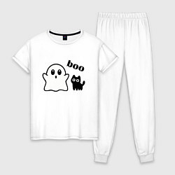Женская пижама Хэллоуин, привидение и черный кот
